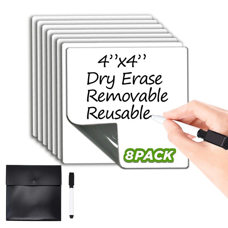 JJPRO Dry Erase Sticky Notes. Reusable Whiteboard Stickers 4"x4" - 8 Pack. Suitable for All Smooth Surface. Great for Labels, Lists, Reminders and Decals. No Paper Post Notes Again, Its Washable, Removable - Image 1